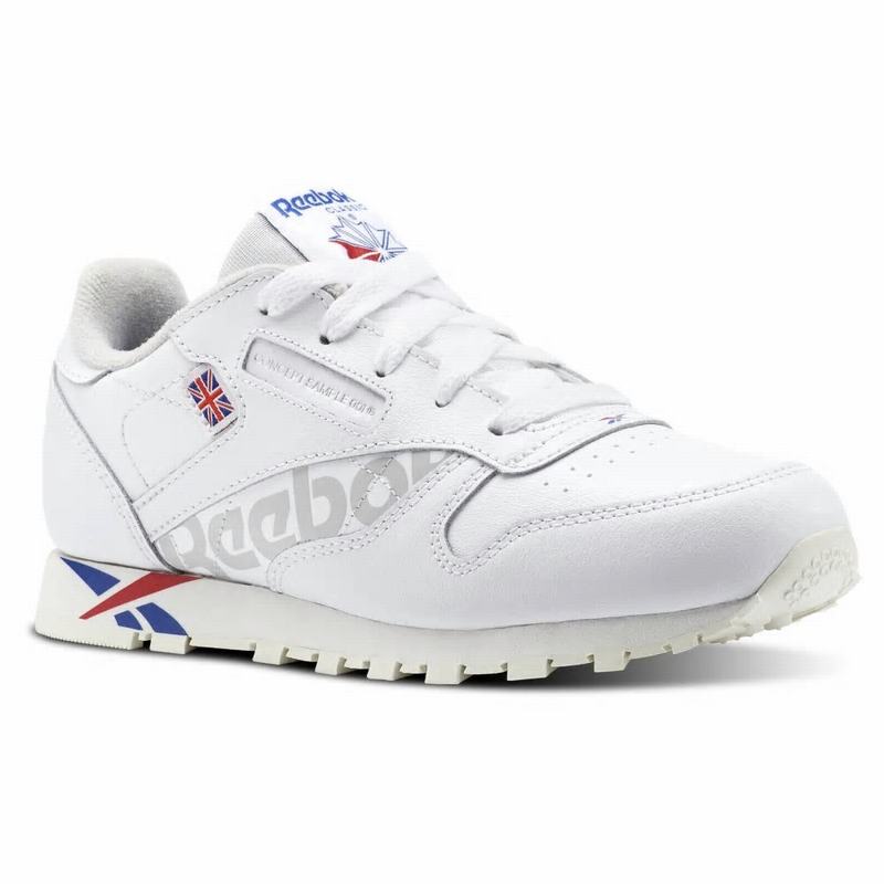 Tenisi Reebok Classic Leather Baieti Albi/Albastru Regal Rosii/Albi Romania UH7648VN